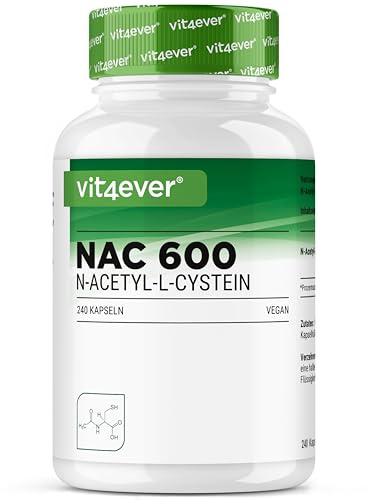 vit4ever NAC - N-Acetyl L-Cystein - 240 Kapseln je 600 mg | 8 Monatsvorrat - Ohne unnötigen Zusätze - Hochdosiert - Vegan - Laborgeprüft