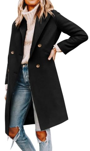 Cicy Bell Damen Mantel mit gekerbtem Reverskragen, zweireihig, Erbsenmantel, Wintermantel, Wollmischung, lange Jacken
