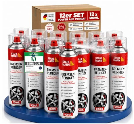 STAHLMANN® Bremsenreiniger 12x500 ml – Hochwirksames Bremsenreiniger Spray für Werkstatt & Auto | Entfernt Öl, Fett & Schmutz rückstandsfrei | Profiqualität für Bremsen, Kupplung & Motor (12x 500ml)