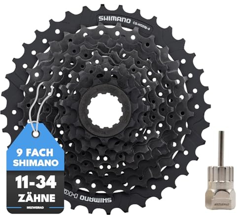 MSZweirad Shimano Fahrrad Kassette 9-Fach CS-HG200 11-34 Zähne Zahnkranz Schwarz Zahnkranzabzieher & Kassetten Verschlussring