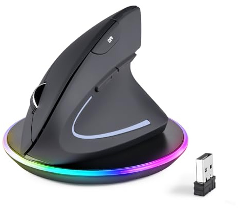 Perixx PERIMICE-813RX Kabellose Ergonomische Vertikale Maus, Multi-Device-Konnektivität, Wiederaufladbar Mit Ladestation, Einstellbare DPI 1000/1600/2400/3200, Schwarz