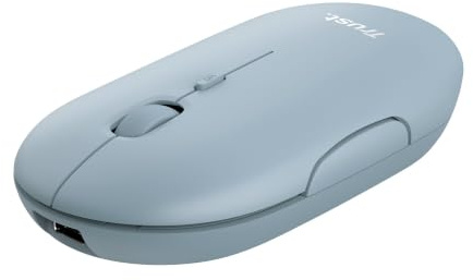 Trust Puck Wiederaufladbare Kabellose Maus, Bluetooth und 2.4 GHz Verbindung via USB-Mikroempfänger, DPI Einstellbar 800/1200/1600, Ergonomisch, Funkmaus für PC/Mac/Computer/Laptop/MacBook - blau