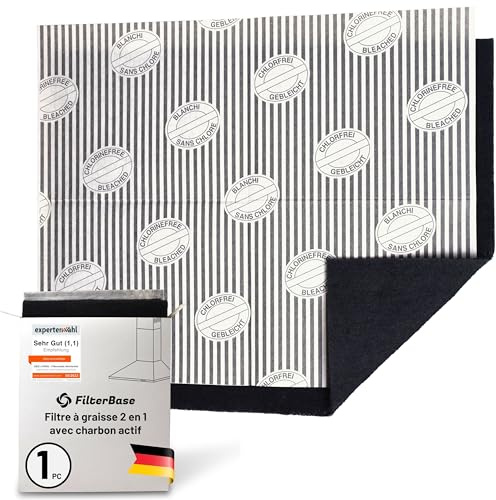 FilterBase® Aktivkohlefilter Dunstabzugshaube | Einzel Pack | Fettfilter Flach + Kohlefilter für Dunstabzug Filter Abzugshaube | Aktivkohle Filtermatte zuschneidbar 57x47 cm
