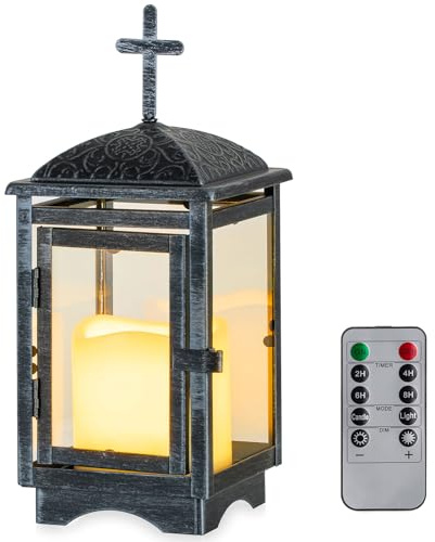 Staymoment Grablaterne Wetterfest mit LED Kerze: Friedhof Laterne outdoor Kerzenhalter Grablampe Grableuchten Grabdeko Schwarz Metall
