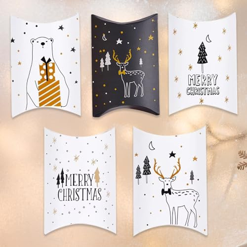 Wentsent 24 Stück Weihnachten Geschenkbox Kissenschachteln Süßigkeiten Box Keksschachtel Pralinenschachtel Schachtel für Weihnachten Geschenk Weihnachtsdeko