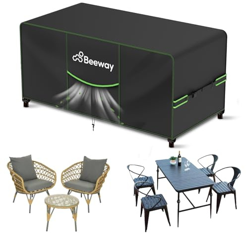 BEEWAY Gartenmöbel Abdeckung Wasserdicht V2.0 120x90x73cm, Schutzhülle Abdeckplane für Gartentische Terrassenmöbel Möbelsets - 420D Oxford Gewebe, Anti-UV, Winterfest