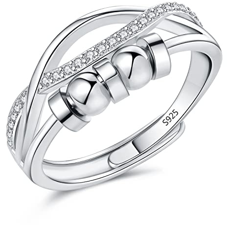 Kamise Silber Anxiety Ring, 925 Sterling Silber Angst Damen Ringe, Offen Einstellbar Anti-Stress Ring Dekompressionsringe, Unisex Unendlichkeit Fidget Spinner Ring Stimmungsring