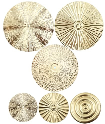 Ieron 7-teiliges modernes Wandkunst-Set aus Metall, goldene Wanddekoration für das Wohnzimmer, runde Wandkunst aus Metall mit Sonnenstrahlenmuster für eine schicke und Trendige Heimdekoration