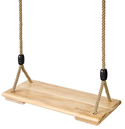 PELLOR Holz Schaukelsitz Erwachsene Schaukel mit Karabiner aus Edelstahl, Kinderschaukel Garten Brettschaukel für Outdoor Spiele mit Höhenverstellbar Seil belastbar bis 100KG