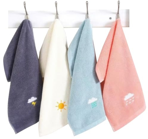 4-Teilig Kinder Handtücher 25x50cm, Weiche Reine Baumwolle Kleine Handtücher, Kinderhandtücher mit Bestickte Motiv, Kinderhandtuch Saugstark, für Badezimmer zum Abwischen und Reinigen des Gesichts