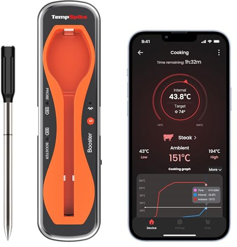 TempPro Fleischthermometer Kabellos Grillthermometer Bratenthermometer | Thermometer Kochen Bluetooth 120 m Reichweite, App-Alarm, IP67-Sonde bis 100 °C, Garraum bis 300 °C, USB-C ( Ex-ThermoPro )
