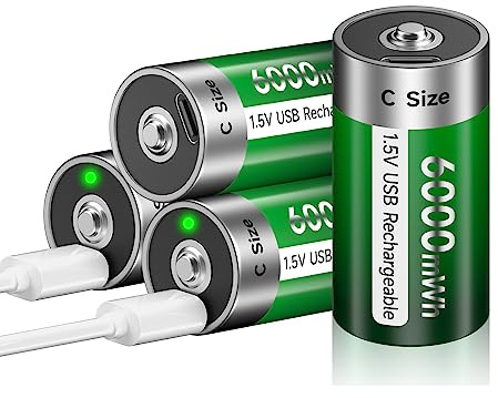 Palogreen 4 Stück Baby C Akku USB C Aufladbare 6000mWh - 1.5V/Lithium lr14 Wiederaufladbar batterien C Akku Batterie hohe Kapazität Mit Typ C Ladekabel, 3 Stunden Schnellladung