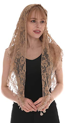LMVERNA Mantilla-Schleier mit Spitze, katholische Kirche, Kopfbedeckung, lateinische Messe