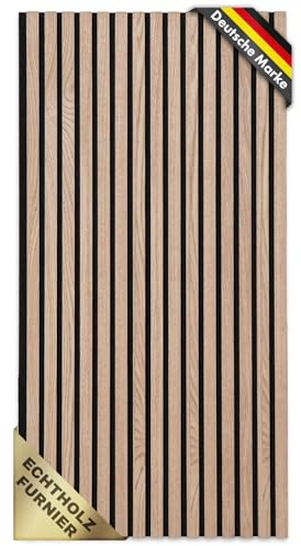 KARAT Akustikpaneele - Wandpaneele mit Echtholzfurnier für eine angenehme Raumakustik - Lamellenwand Holz und Filz - Wandverkleidung als Schallschutz, Schalldämmung (Red Oak, 118 x 60 cm)