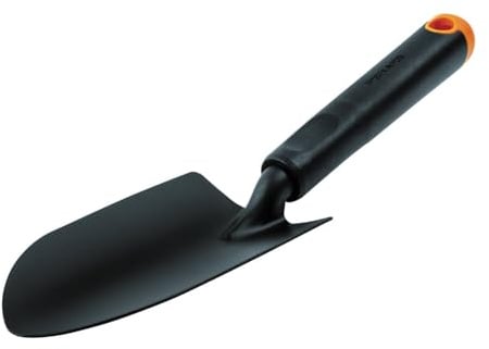 Fiskars Blumenkelle, Für harte Böden, Länge 30 cm, Langlebiger Stahlkopf/Kunststoff Griff, Schwarz/Orange, Ergo, 1027017