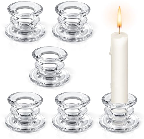 6 Stück Kerzenständer Glas,Kerzenhalter für Stabkerzen,Stabkerzenhalter Glas für Hochzeit Weihnachten Party (Transparent)