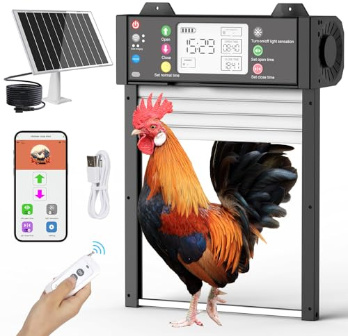 Hühnerklappe automatisch - Elektrische Hühnerklappe mit WLAN & Tuya App, Echtzeit-Status, Automatische Hühnertür mit Lichtsensor & Timer, Einklemmschutz, 4000mAh Akku, Solar & USB