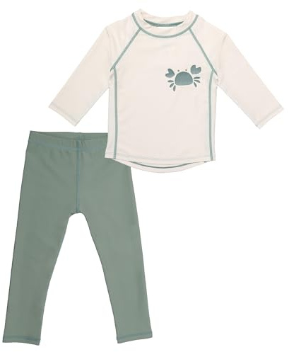 LaLoona Baby UV Schutz Badeset | Lange Badehose und Schwimmshirt mit UPF 80+ | UV Kleidung schnelltrocknend & Oeko-TEX Standard 100 geprüft - Off White Mint - 98