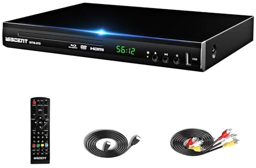 Blu-Ray Player für TV, WISCENT DVD Player mit Koaxial/HDMI/AV/Ausgang, USB-Eingang, Alle DVDs und Region B/2 Blue Ray Discs, Kompakter Full HD 1080p Bluray Player