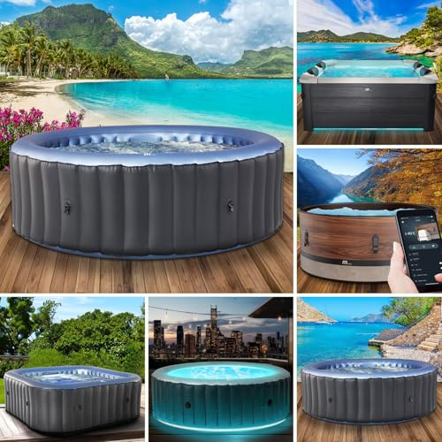 BRAST Whirlpool aufblasbar MSpa | 4-8 Personen | viele Modelle rund & eckig | Ø 125-224cm, In- Outdoor Pool, bis zu 144 Massagedüsen, inkl. Aufblasfunktion, Abdeckung, Timer, Heizung | Bergen 4