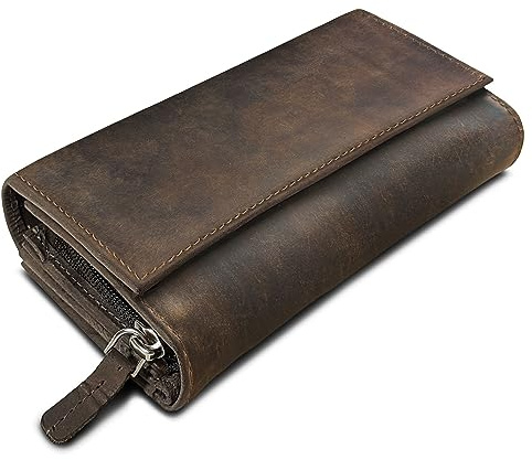 ROYALZ Orelia Vintage Leder Geldbörse für Damen Portemonnaie groß mit vielen Fächern RFID-Blocker Brieftasche Querformat;Farbe:Nevada braun