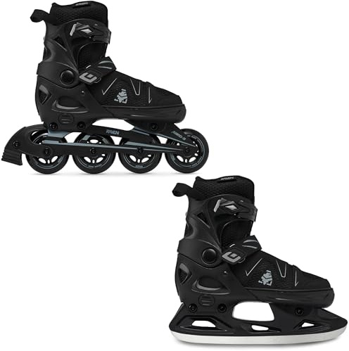Raven Inlineskates Inliner Pulse verstellbar als 2in1 Inlineskates/PRO Black mit Eishockey-Kufen (PRO Black mit Eishockey-Kufen, 43-46)