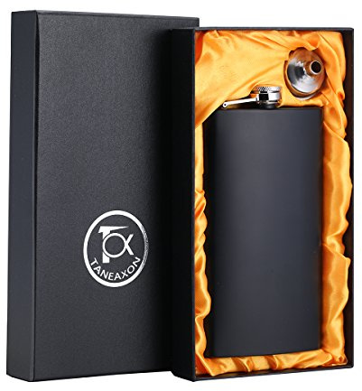 TANEAXON 12 oz Schwarz Flachmann mit Trichter und Box, Edelstahl, auslaufsicher