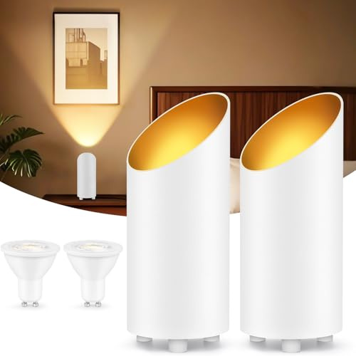 GeyouLux LED Uplight Spot Bodenstrahler 6W 600LM Aluminium Bodenlampe Innen | Bodenleuchte mit Fußschalter zur Indirekte Beleuchtung, inkl. GU10 Lampe 2700K Warmweiß, IP44 Wasserdicht, 2er Set Weiß