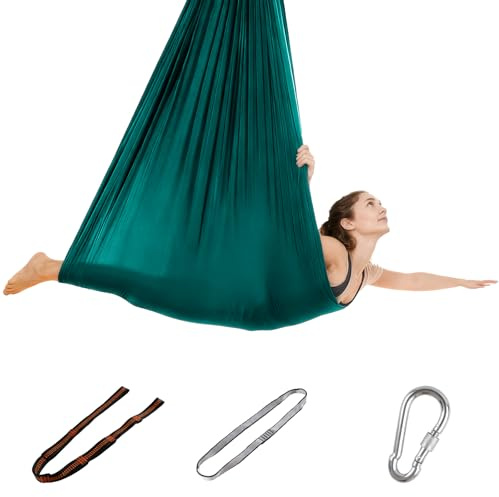 Aerial Yoga Hängematte Set, Tuchschaukel, elastischer Polyesterstoff, inkl. Haupttuch + Verlängerungsgurt + Karabiner, 200 kg Belastbarkeit, kindersicher & rutschfest, mit PE-Reißverschlusstasch