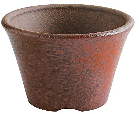 Wazakura Bonsai-Schale Banko rund 11 cm, Keramik, Rot | Handgefertigter japanischer Bonsai-Topf, Made in Japan, mit Abzugsloch, auch für Sukkulenten, Kakteen und Moos