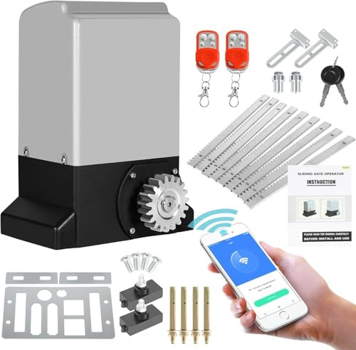 Ikodm Elektrischer Schiebetorantrieb 370W torantrieb Garagentoröffner bis 800kg, mit 2 Fernbedienungen und Automatische Schließfunktion für Hotelbis, Fabrik