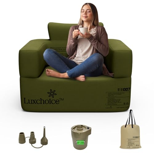 Luxchoice Aufblasbares Sofa Camping 1 Person Luftsofa Camping Aufblasbar Couch Inflatable Outdoor Air Sofa mit Rücken Armlehne und Tragbare Pump