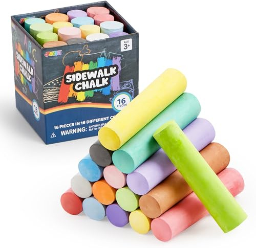 JOYIN Straßenmalkreide für Kinder – 16 Stück abwaschbares Set, ungiftige Jumbo Kreide für Outdoor Malspaß, große Kreidestücke für Asphalt & Tafel
