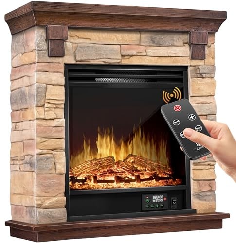KESSER® Elektrokamin Standkamin - Kamin elektrisch mit LED 3D-Flammeneffekt, Mit Heizung Heizfunktion, Elektro Kamin mit 1800W Leistung, Timer, Thermostat, Fernbedienung, dimmbar, Natur/Braun