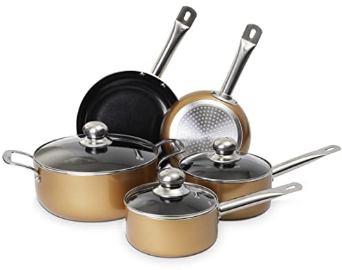 Antihaftbeschichtete Töpfe und Pfannen Set - Induktionskochfeld Töpfe Set - 8 Stück Küche Kochgeschirr mit Deckel - Kochen Kupfer Topf Töpfe und Pfannen - von Nuovva