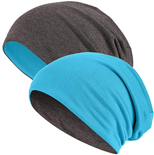 Hatstar 2in1 Wende-Beanie, Reversible Slouch Beanie für Damen & Herren, Dunkelgrau/Türkis, Jersey Mütze aus Baumwoll-Mix, One Size, atmungsaktiv & bequem, Übergangsmütze, 30°C waschbar