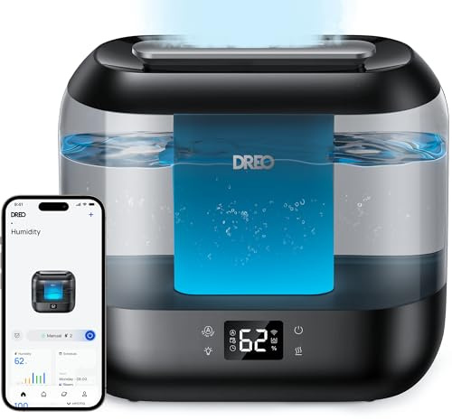 Dreo Smart Luftbefeuchter für Schlafzimmer, oben befüllbarer 4L Supergroßer Kühler Nebel Humidifier mit Öl Diffusor und Nachtlicht, 36 Stunden Laufzeit, leiser Ultraschall Luftbefeuchter Zuhause