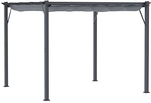 Outsunny Pergola Pavillon Terrassenüberdachung mit Schiebedach Garten Alu Kohlegrau+Dunkelgrau 3x3x2,23 m