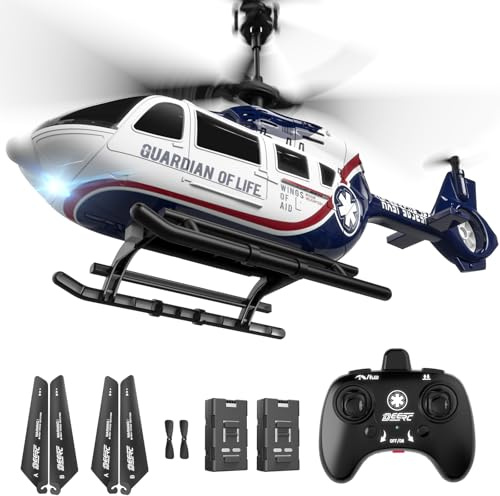 DEERC RC-Hubschrauber, Ferngesteuerter Militärrettungshubschrauber mit Höhenhaltung, Start/Landung per Knopfdruck, LED-Licht, Warnung bei niedrigem Akkustand, Geschenk für Kinder