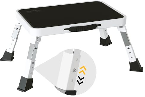BONTEC Klapptritt, 3-stufig höhenverstellbar, bis 150 kg belastbar, rutschfeste Plattform, faltbar, tragbar, für Küche, Büro, Schlafzimmer, Trittstufe, Falthocker, Klapphocker für Kinder, Weiß