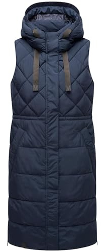 MARIKOO Damen ärmellose lange Outdoorweste warme gesteppte Weste mit Kapuze Narikaa 16 XS-3XL