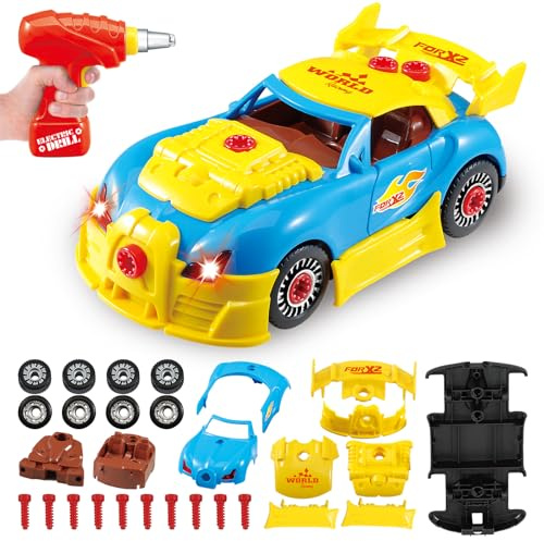 Pup Go Montage Auto Spielzeug für Kinder 3+ Jahren, 26-teiliges Spielzeug | Weihnachten & Nikolaus Geschenk für Jungen, Elektrische Bohrmaschine, Einfach Zusammenzubauen 4 Ersatzschrauben Enthalten