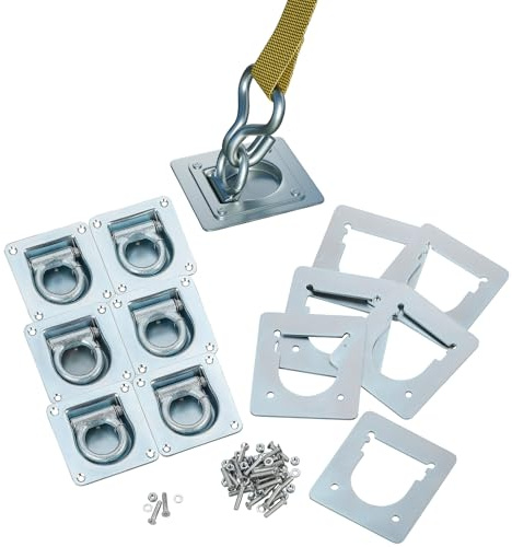 6X Zurrösen mit Gegenplatten & Schrauben - Robuste Zurrmulden für Anhänger | Verzinkte Verzurrösen, 800kg Zugkraft | Perfekt für PKW-Anhänger, Ladungssicherung & Bodenplatten
