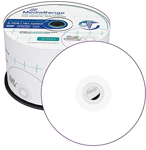 MediaRange: Medical DVD-R 4.7GB 120 Min 50er-Pack, 16x | 50er-Pack | 4.7GB | 16x Schreibtempo | Cakebox | Inkjet bedruckbar