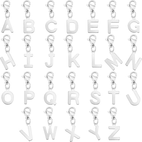 FINGERINSPIRE 26 Stück Gemischte Alphabet Buchstaben Anhänger 24 mm Edelstahl Buchstabe A–Z Karabinerschloss Anfangsbuchstabe AZ Alphabet