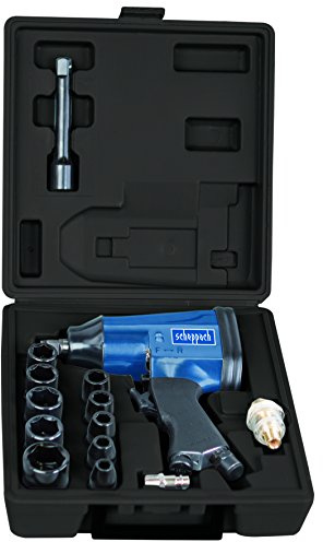 Scheppach Druckluft Schlagschrauber mit Koffer, 10x Steckschlüssel & Öl | Luftbedarf 141 L/min | Drehmoment 310 Nm | Druck 6,3bar | 1/2 Steckschlüssel (9/10/11/13/14/17/19/22/27mm), Verlängerung 85mm