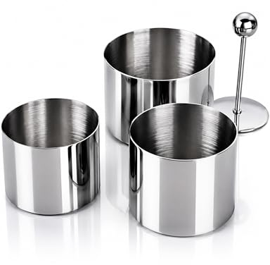 OlBuWa Dessertringe Rund, Runde Kochringform mit Presse, 3 Stück Küchenringe, Edelstahl Dessertringe, Mousse-Ringe, Backen Werkzeug für Desserts, Kuchen