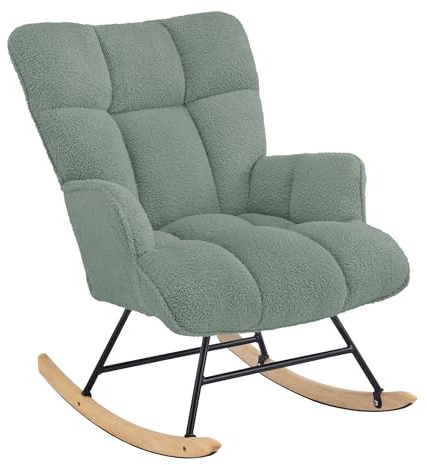 Aunekiv Schaukelstuhl, Teddy-Stillsessel fürs Babyzimmer, Grün | Teddy-Polstersessel für Stillzeit, Lesen und Entspannen, bis 150 kg belastbar, für Babyzimmer, Wohn- und Schlafzimmer