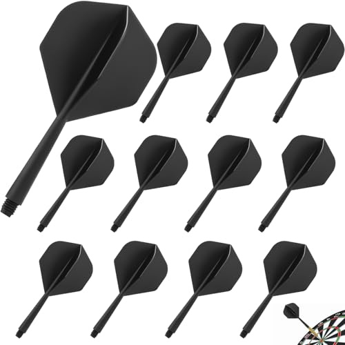 Pyroclasia 12 STK Darts Flights mit Schäfte Stabil Darts Zubehör Fusion Flights Dart Flyer mit Schaft Integrierte Festen Flights Kunststoff Dartschäfte Shaft Flight System Kombi(2BA)