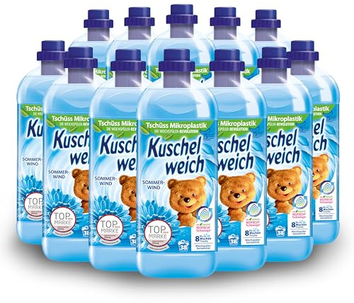 Kuschelweich Weichspüler - 12 x 1 l für je 38 Wäschen, kuschlig-weich - hautverträglich, mikroplastikfrei - Sommerwind
